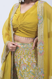 Mustard Yellow Long Shrug Indo-Western Dress