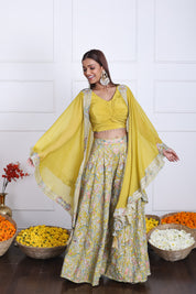 Mustard Yellow Long Shrug Indo-Western Dress