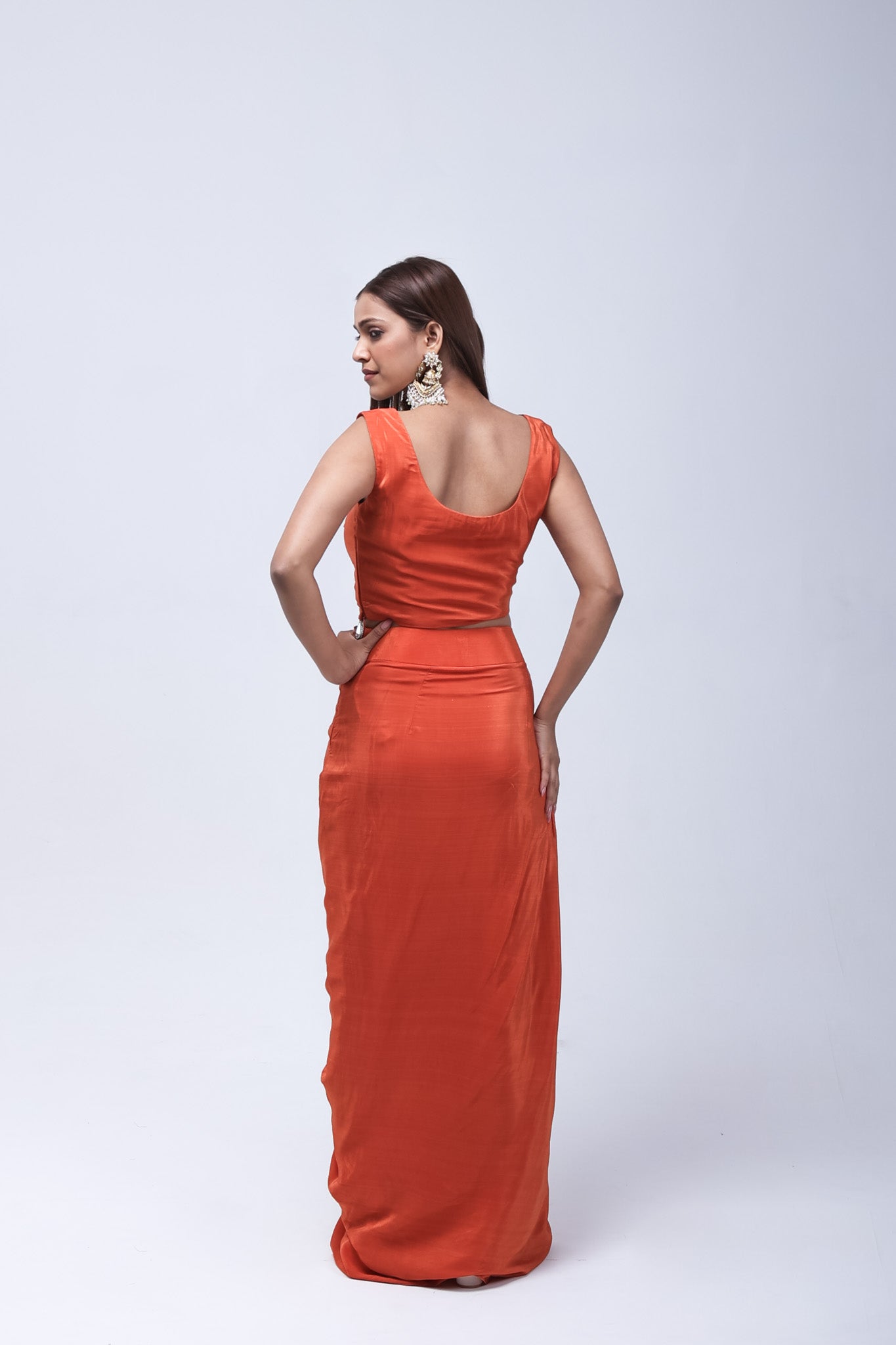Rich Rust-Orange Long Shrug Indo-Western Dress