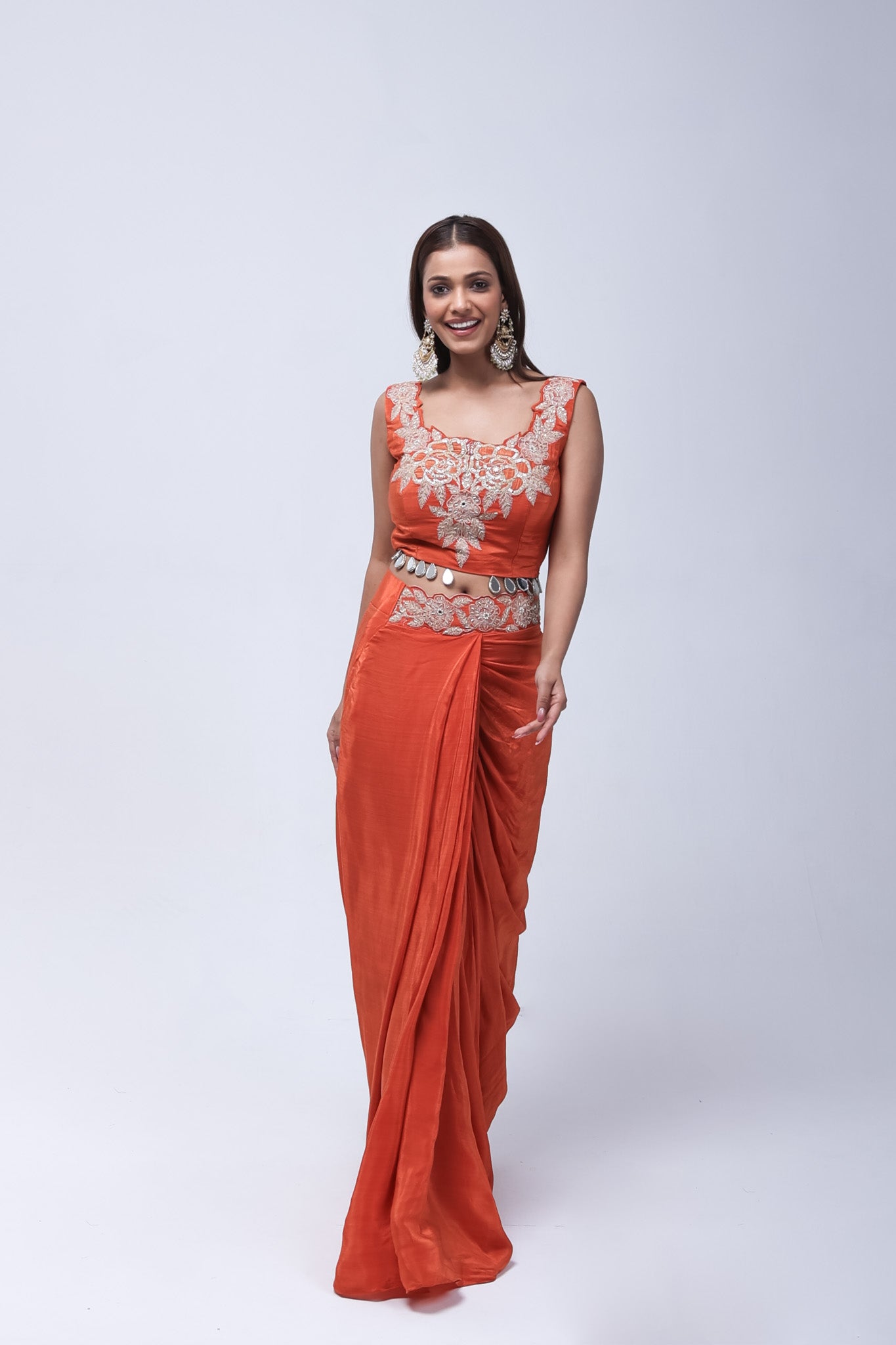 Rich Rust-Orange Long Shrug Indo-Western Dress