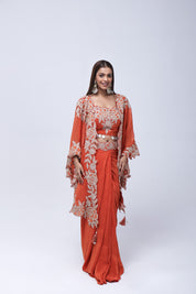 Rich Rust-Orange Long Shrug Indo-Western Dress