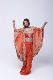 Rich Rust-Orange Long Shrug Indo-Western Dress