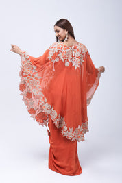 Rich Rust-Orange Long Shrug Indo-Western Dress
