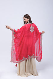 Deep Rani Pink Long Shrug Indo-Western Dress