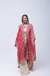 Deep Rani Pink Long Shrug Indo-Western Dress