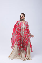 Deep Rani Pink Long Shrug Indo-Western Dress