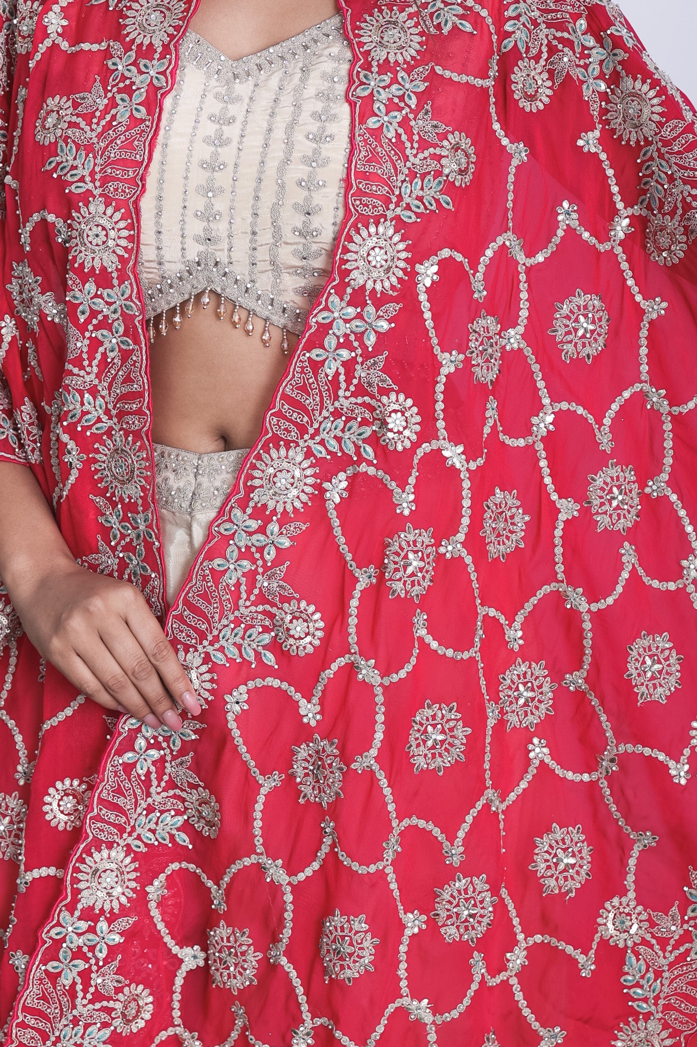 Deep Rani Pink Long Shrug Indo-Western Dress