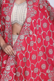 Deep Rani Pink Long Shrug Indo-Western Dress