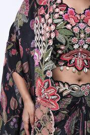 Luxurious Black Floral Long Shrug Indo-Western Dress