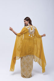 Mustard Yellow  Long Shrug Indo-Western Dress