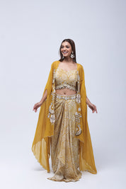 Mustard Yellow  Long Shrug Indo-Western Dress