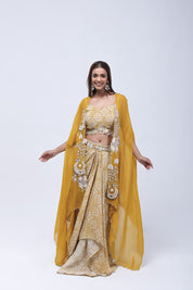 Mustard Yellow  Long Shrug Indo-Western Dress