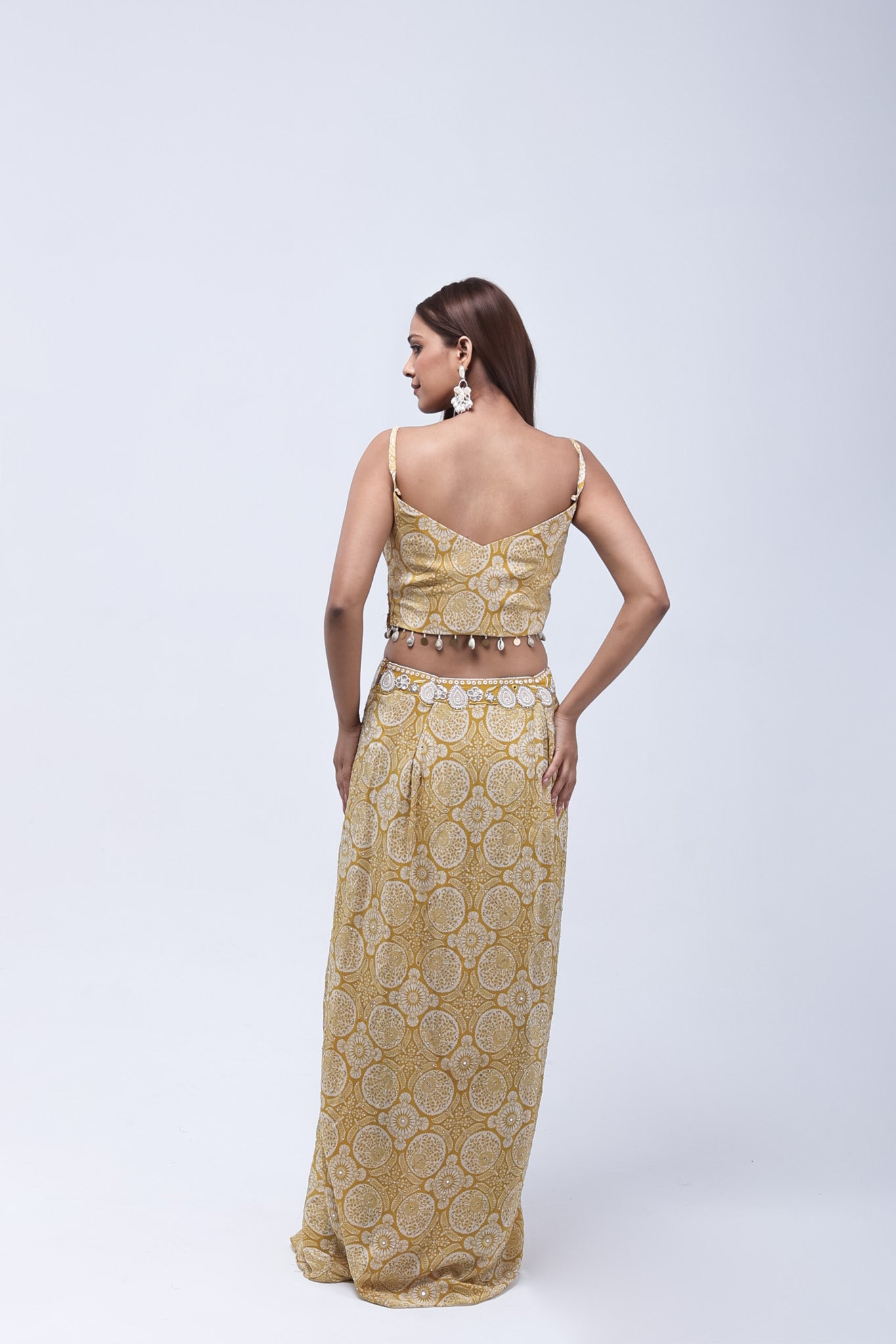 Mustard Yellow  Long Shrug Indo-Western Dress