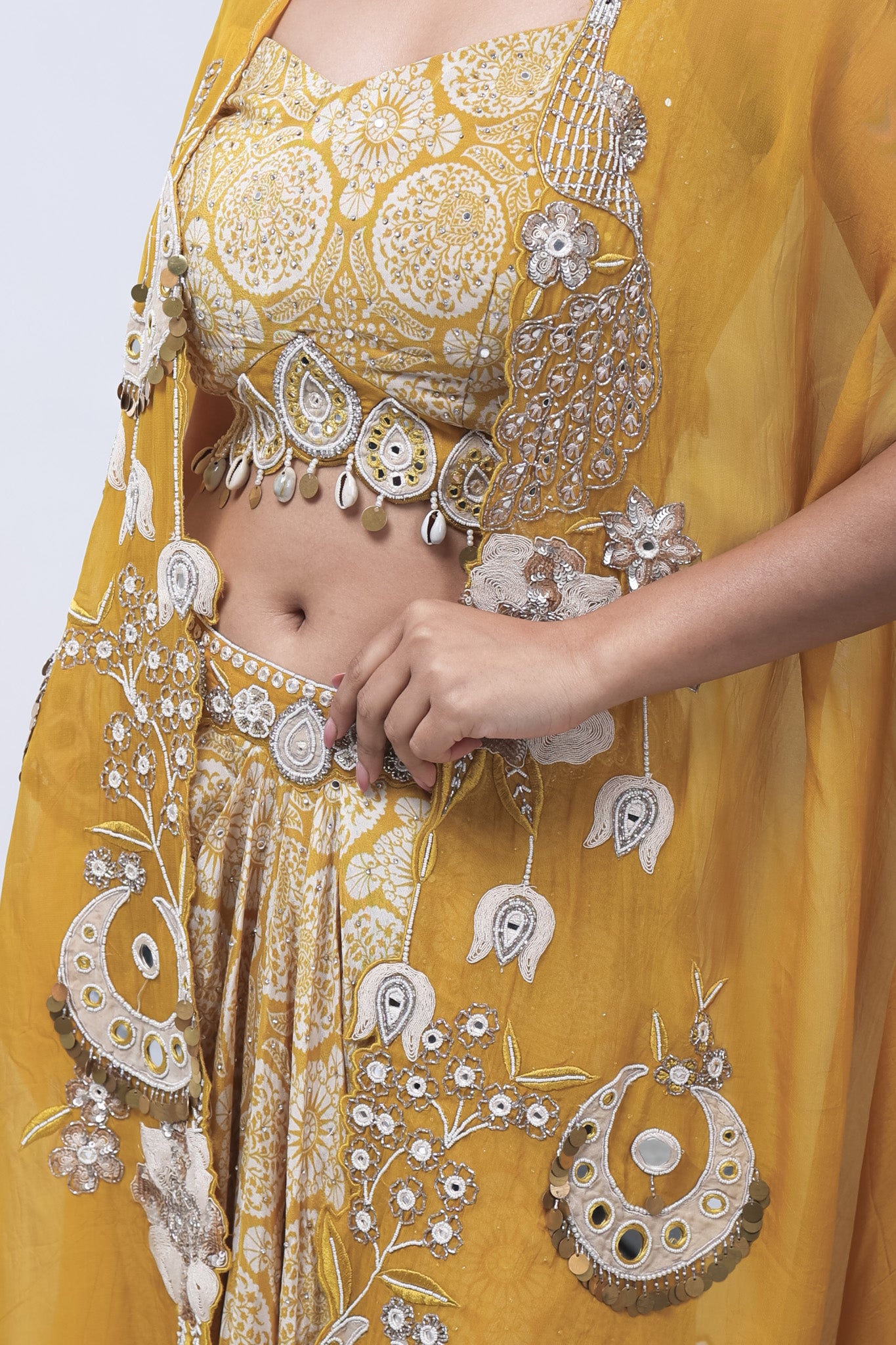 Mustard Yellow  Long Shrug Indo-Western Dress