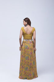 Vibrant Mustard Yellow Long Shrug Indo-Western Dress