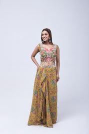 Vibrant Mustard Yellow Long Shrug Indo-Western Dress