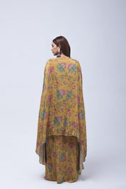 Vibrant Mustard Yellow Long Shrug Indo-Western Dress