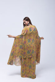Vibrant Mustard Yellow Long Shrug Indo-Western Dress