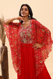 Red Embroidered Ethnic Gown