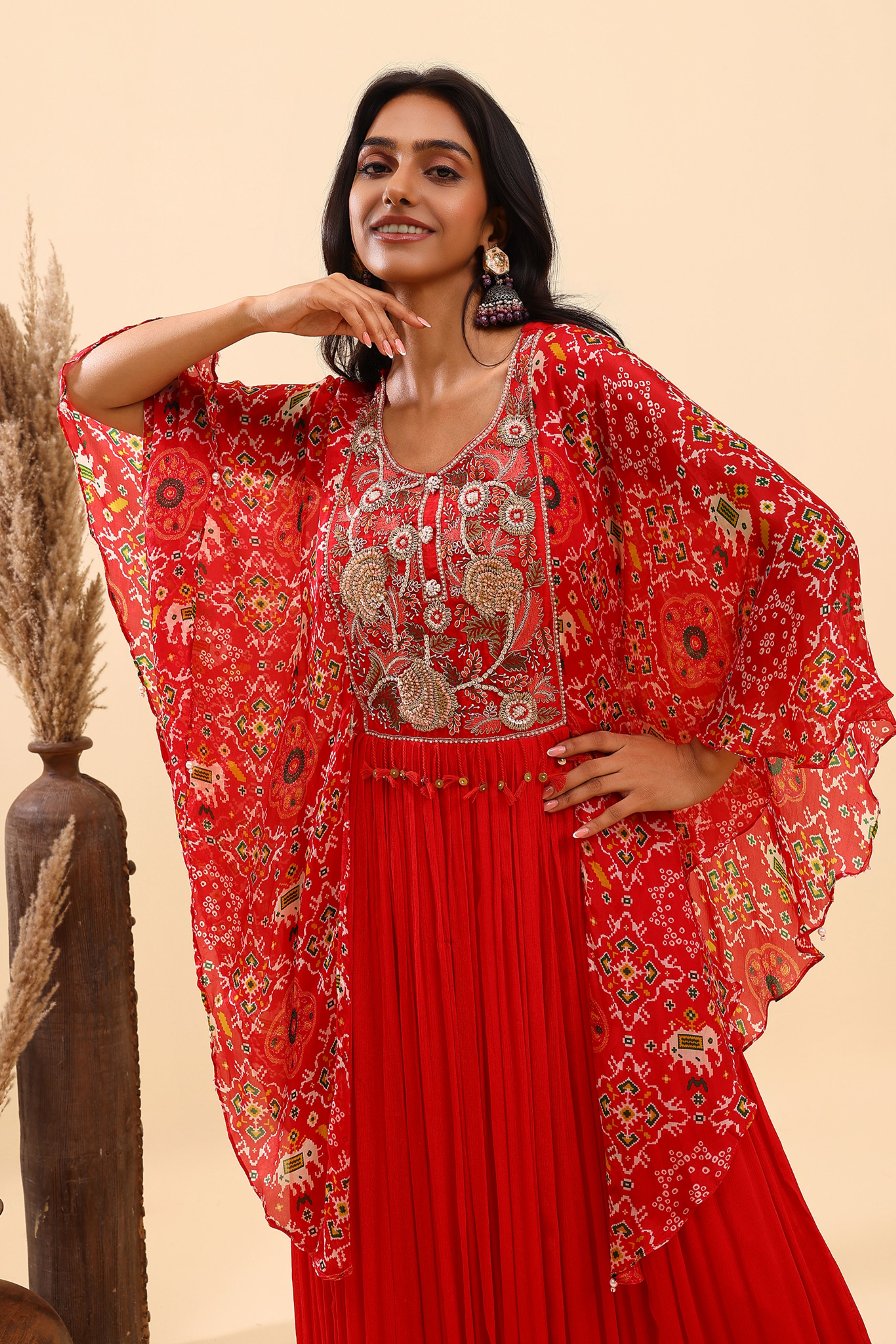Red Embroidered Ethnic Gown
