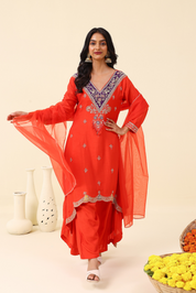 Orange Embroidered Salwar Suit Set