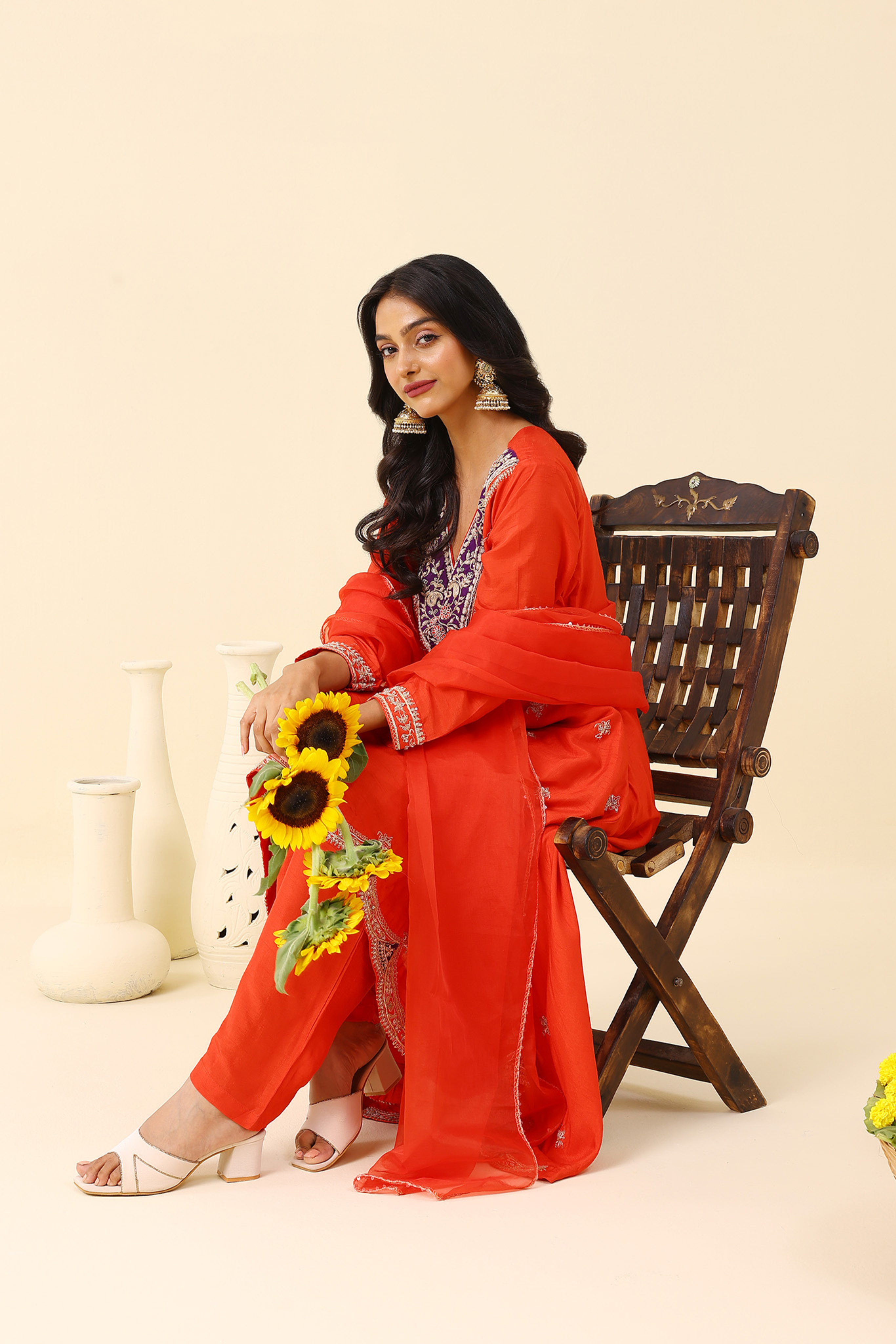 Orange Embroidered Salwar Suit Set