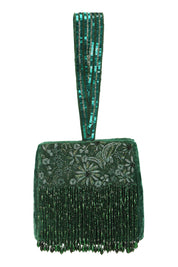 Elegant Green Embroidered Potli Bag with Beaded Tassels