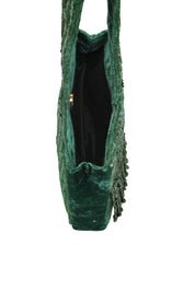 Elegant Green Embroidered Potli Bag with Beaded Tassels