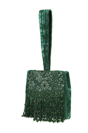 Elegant Green Embroidered Potli Bag with Beaded Tassels