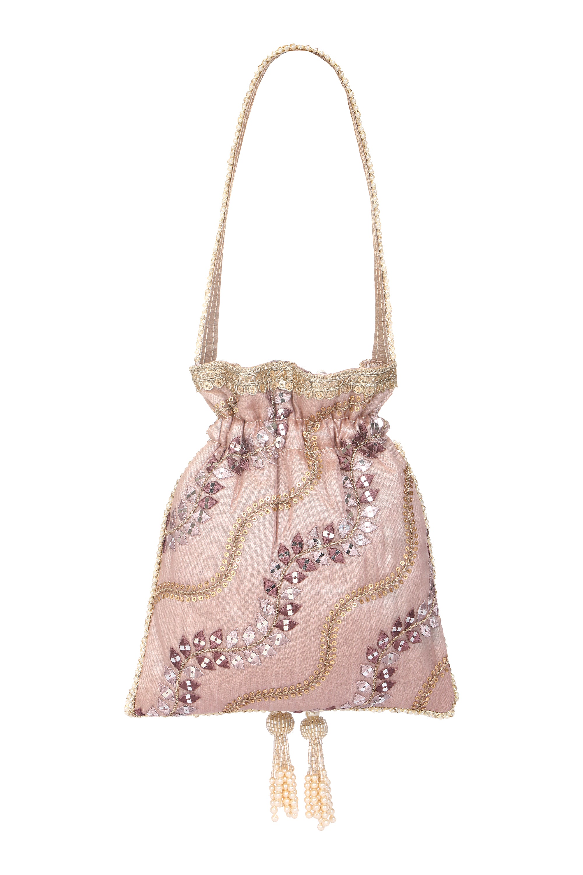 Elegant Blush Pink Potli Bag with Intricate Hand Embellishments