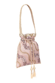 Elegant Blush Pink Potli Bag with Intricate Hand Embellishments