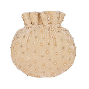 Golden Pearl Embellished Velvet Potli Bag