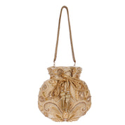 Golden Pearl Embellished Velvet Potli Bag