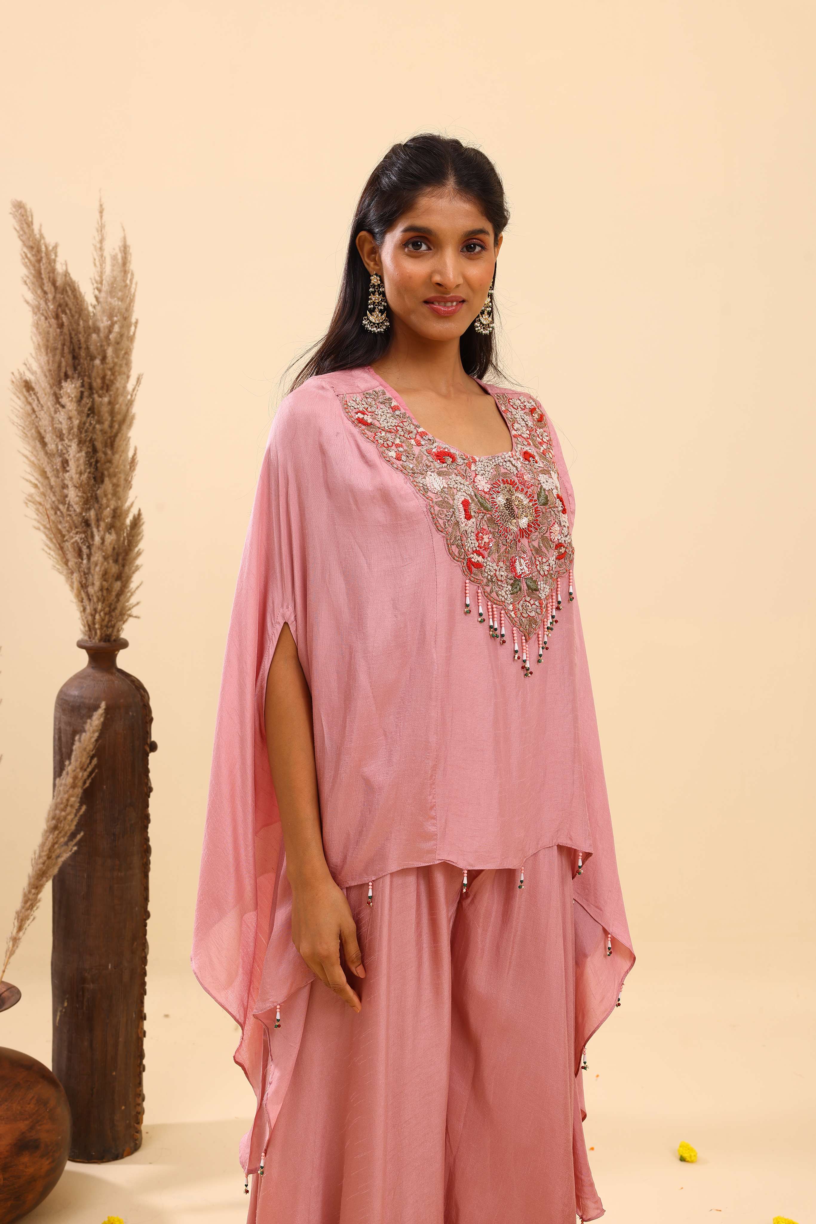 Dusty Pink Embroidered Cape set