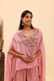 Dusty Pink Embroidered Cape set