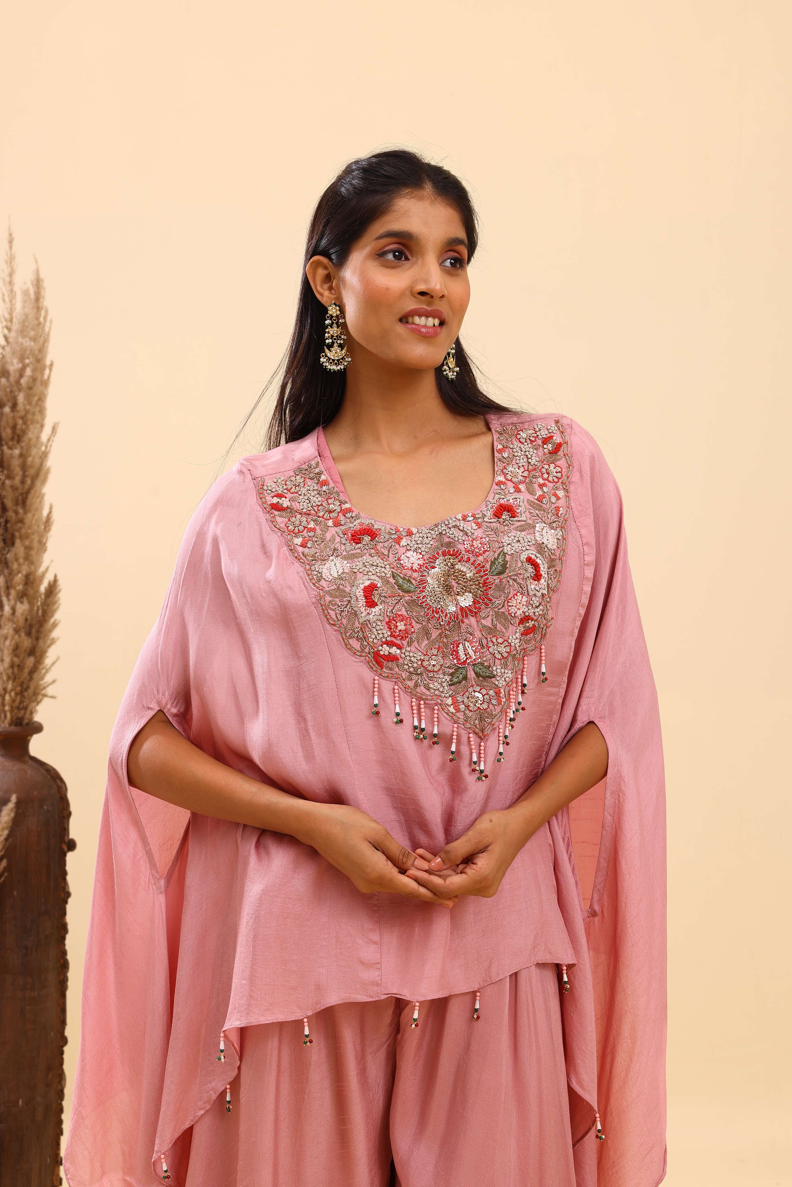 Dusty Pink Embroidered Cape set