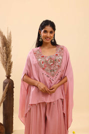 Dusty Pink Embroidered Cape set
