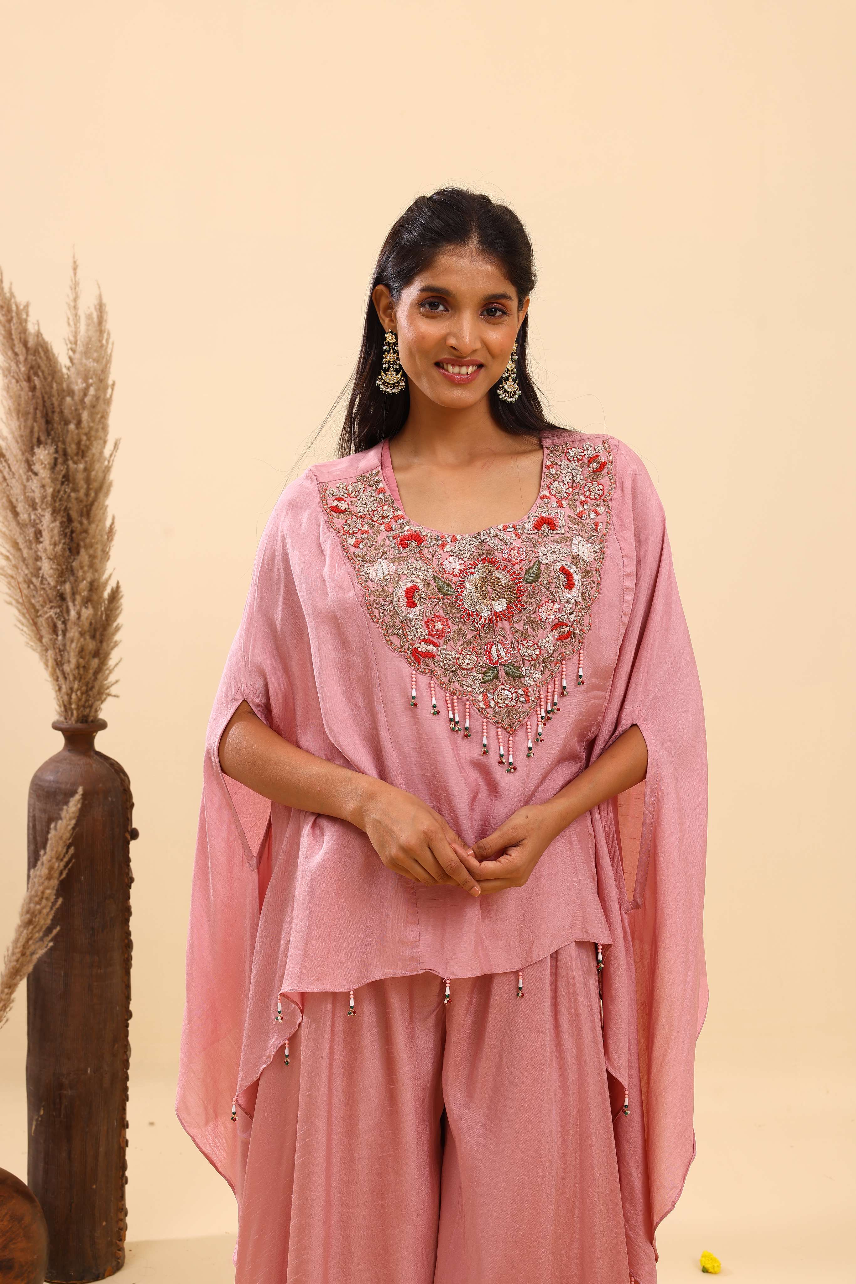 Dusty Pink Embroidered Cape set