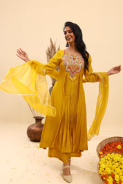 Yellow Pleated Suit Set