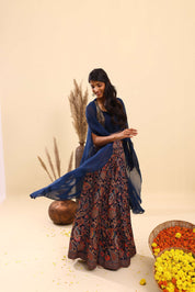 Navy Blue Paisley Print Lehenga