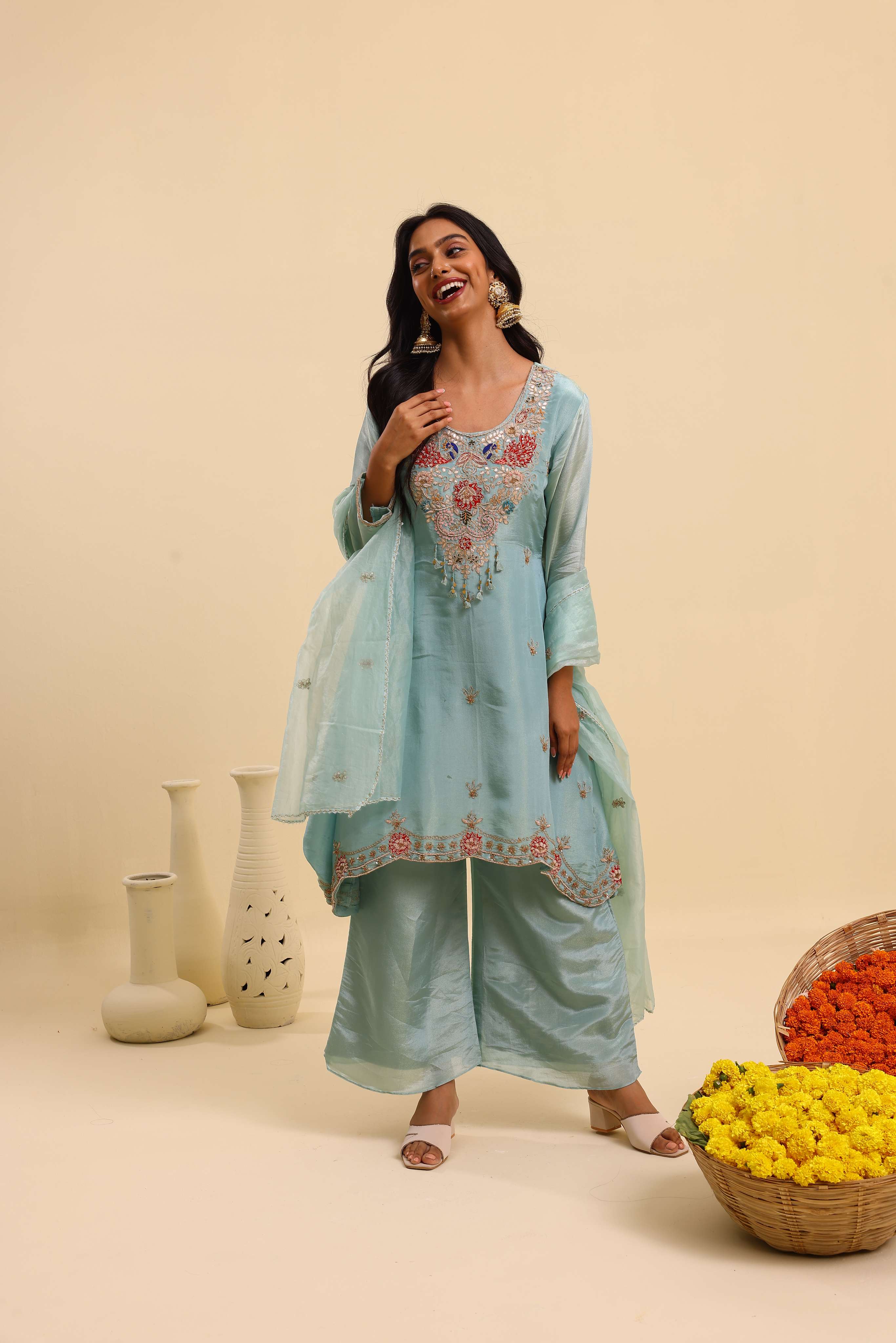 Pastel Blue Embroidered Set