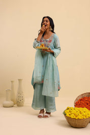 Pastel Blue Embroidered Set