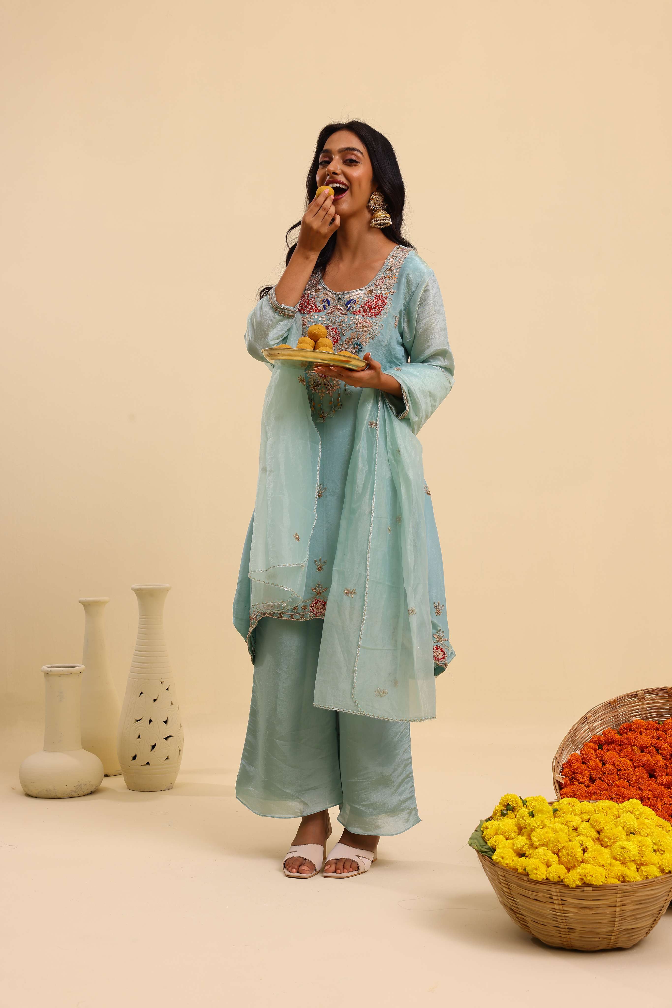 Pastel Blue Embroidered Set