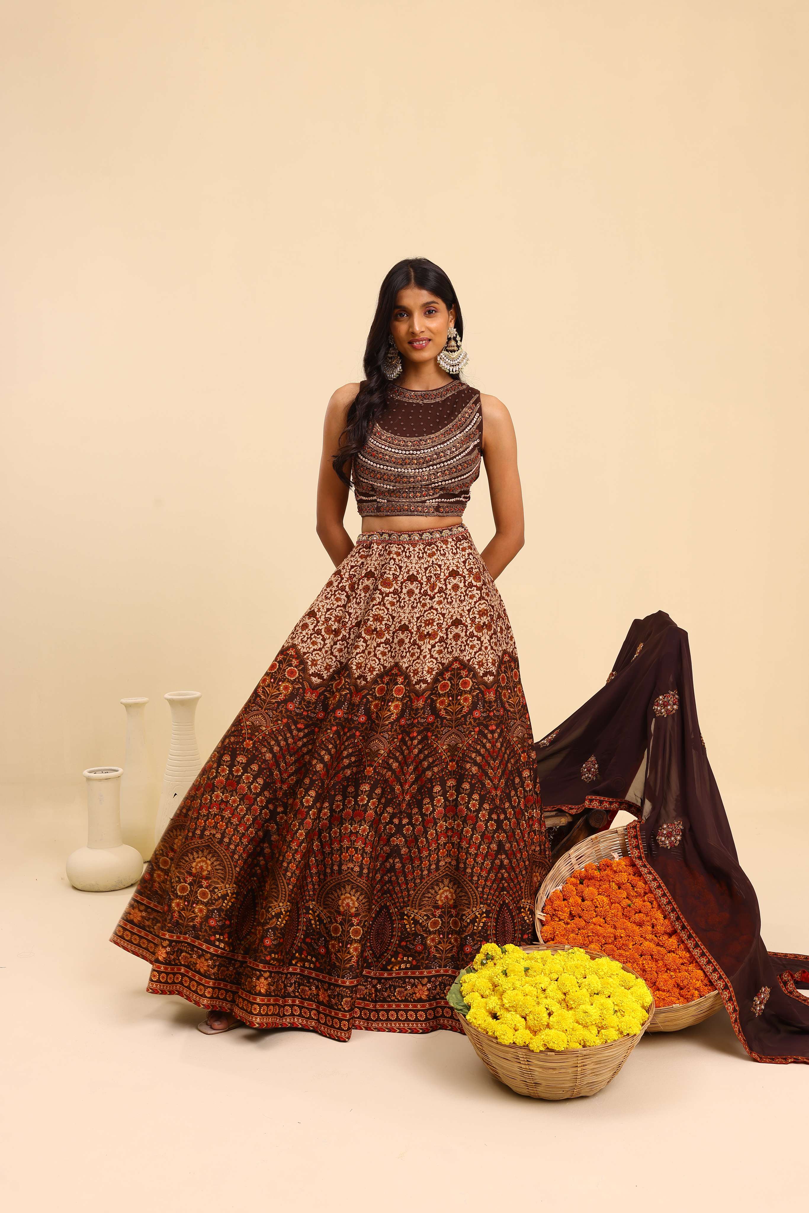 Brown Ethnic Lehenga Set