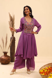 Lavender Embroidered Kurta Palazzo Set