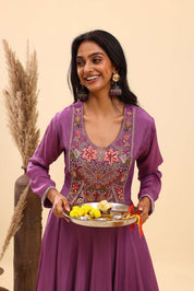 Lavender Embroidered Kurta Palazzo Set