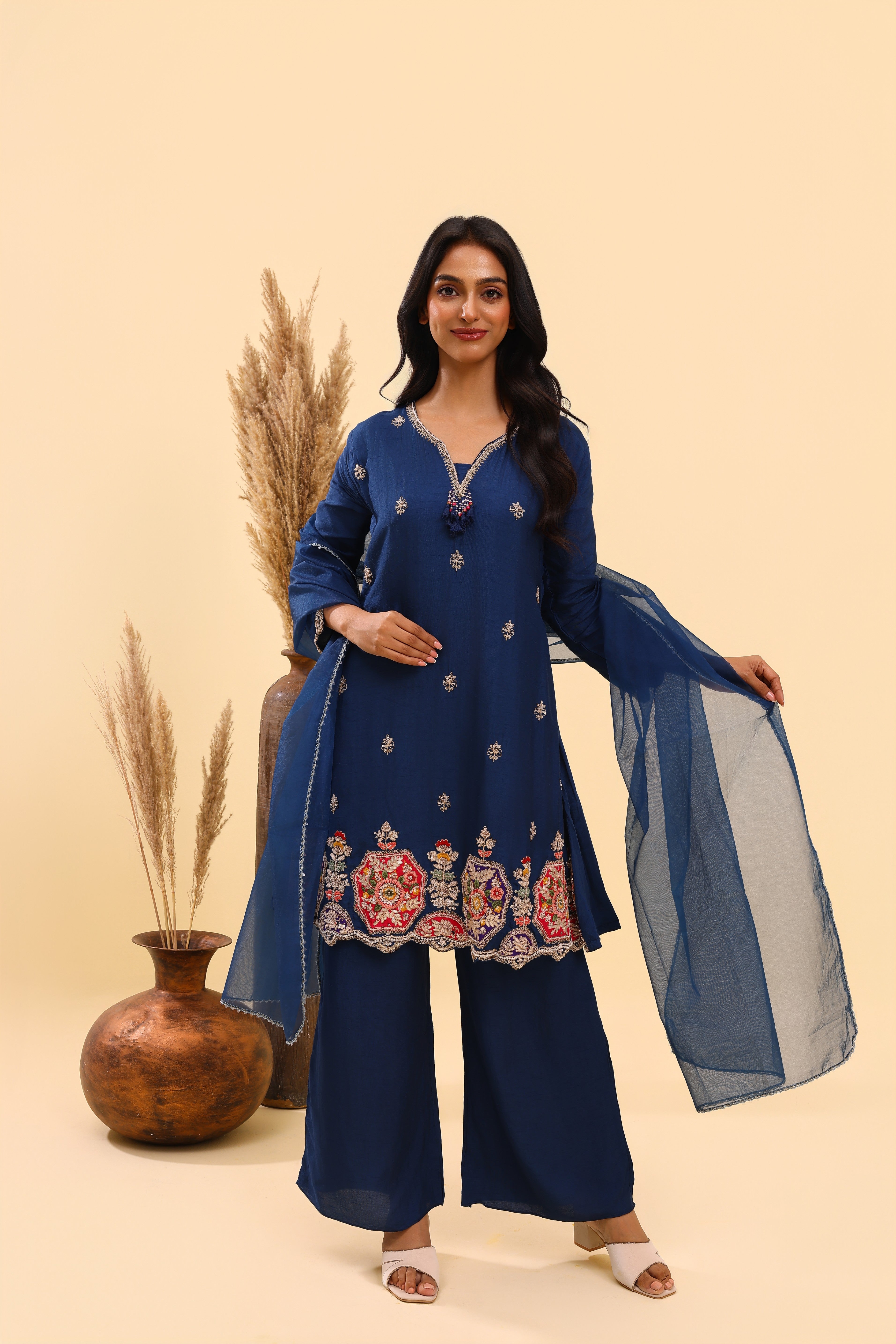Navy Blue embroidered Kurta Set