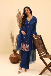 Navy Blue embroidered Kurta Set
