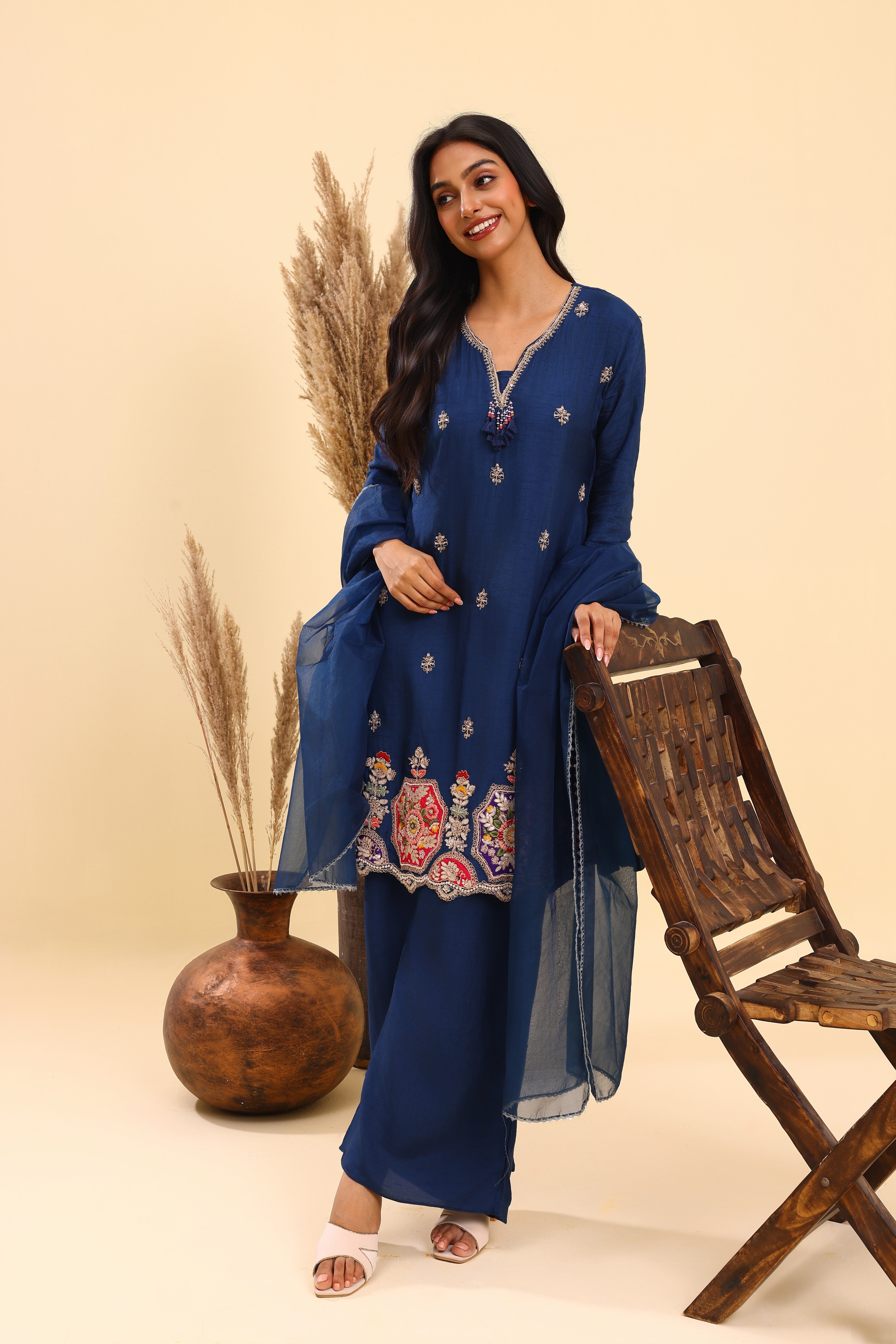 Navy Blue embroidered Kurta Set