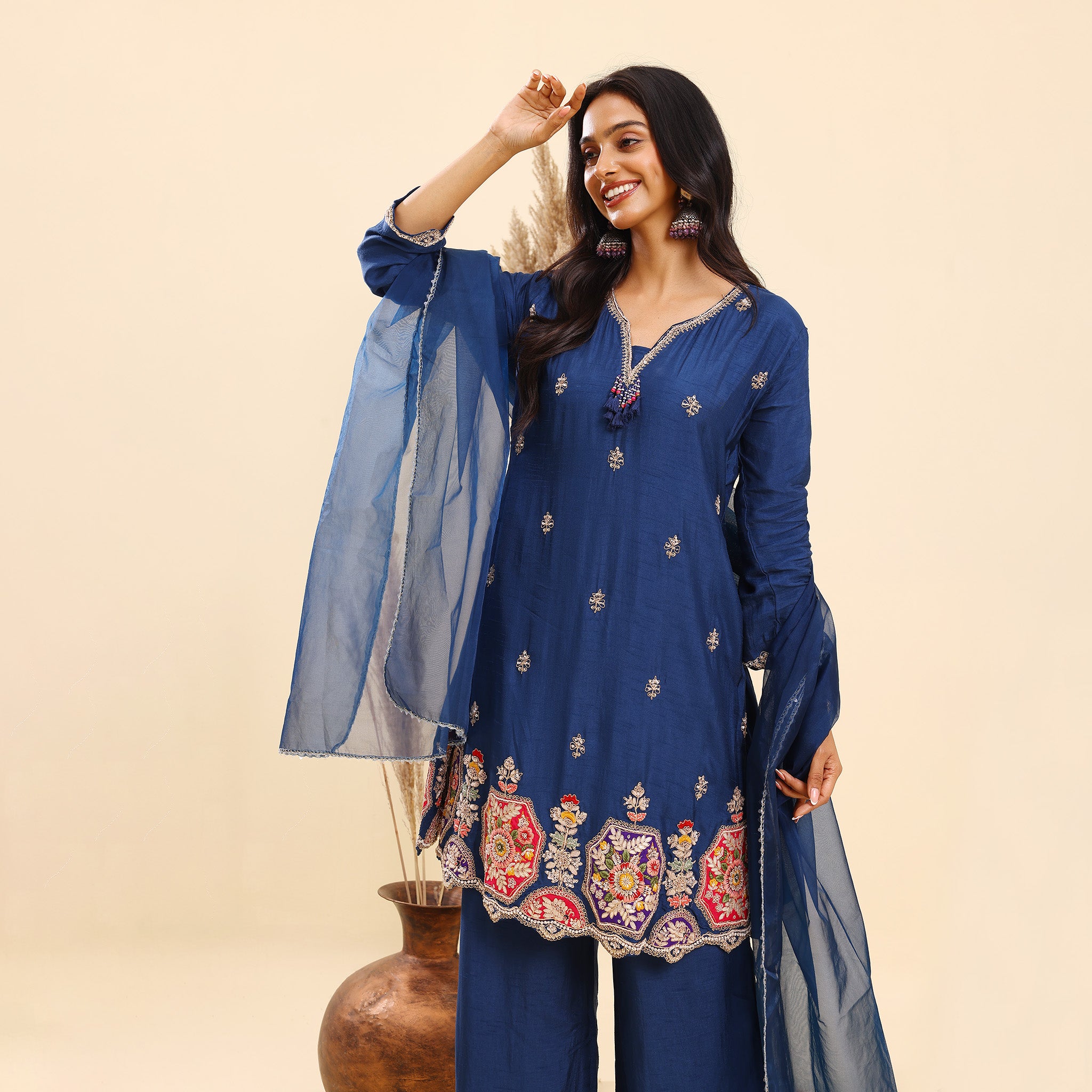 Navy Blue embroidered Kurta Set